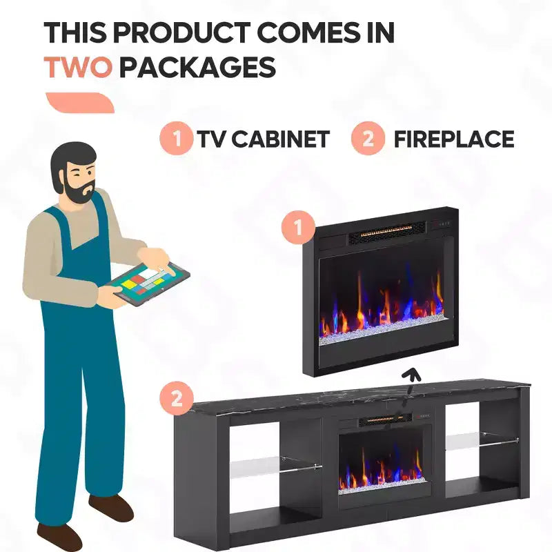 Bestier 71 Fireplace TV Stand for TVs Up to 75, LED Modern TV Console Entertainment Center with Electric Heater & Storage Shelves for Living Room