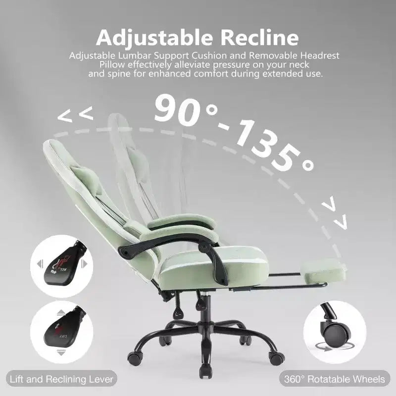 Sedia da ufficio ergonomica con sedile a molle insacchettate, sedia da gaming con capacità di 136 kg, cuscino lombare regolabile e poggiapiedi per adulti e studenti