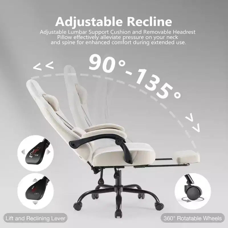 Sedia da ufficio ergonomica con sedile a molle insacchettate, sedia da gaming con capacità di 136 kg, cuscino lombare regolabile e poggiapiedi per adulti e studenti