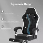 Chaise de bureau ergonomique avec siège à ressorts ensachés, chaise de jeu de 136 kg avec coussin lombaire réglable et repose-pieds pour adulte, étudiant