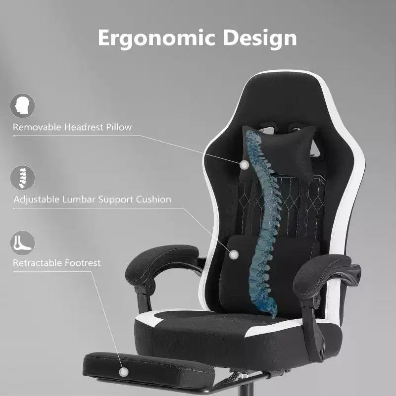 Sedia da ufficio ergonomica con sedile a molle insacchettate, sedia da gaming con capacità di 136 kg, cuscino lombare regolabile e poggiapiedi per adulti e studenti