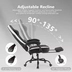 Chaise de bureau ergonomique avec siège à ressorts ensachés, chaise de jeu de 136 kg avec coussin lombaire réglable et repose-pieds pour adulte, étudiant
