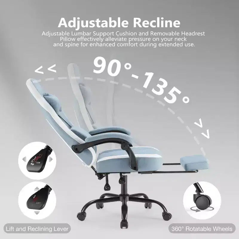 Sedia da ufficio ergonomica con sedile a molle insacchettate, sedia da gaming con capacità di 136 kg, cuscino lombare regolabile e poggiapiedi per adulti e studenti