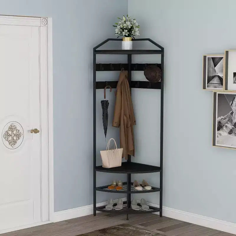 Porte-manteau d'angle, portant à vêtements moderne en métal, vestiaire d'angle autoportant avec étagères de rangement pour chambre à coucher et salon