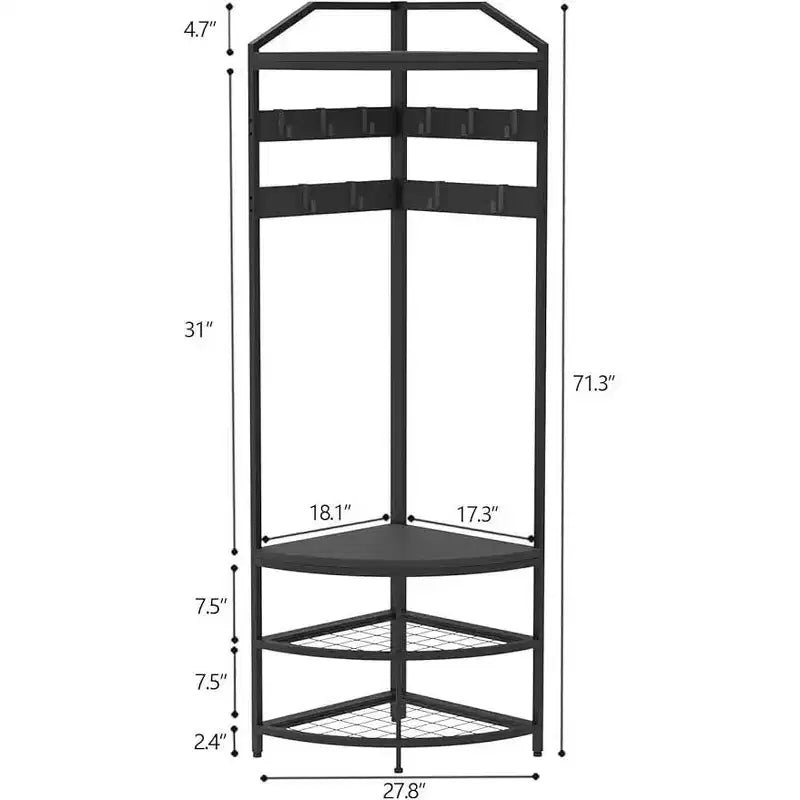 Porte-manteau d'angle, portant à vêtements moderne en métal, vestiaire d'angle autoportant avec étagères de rangement pour chambre à coucher et salon