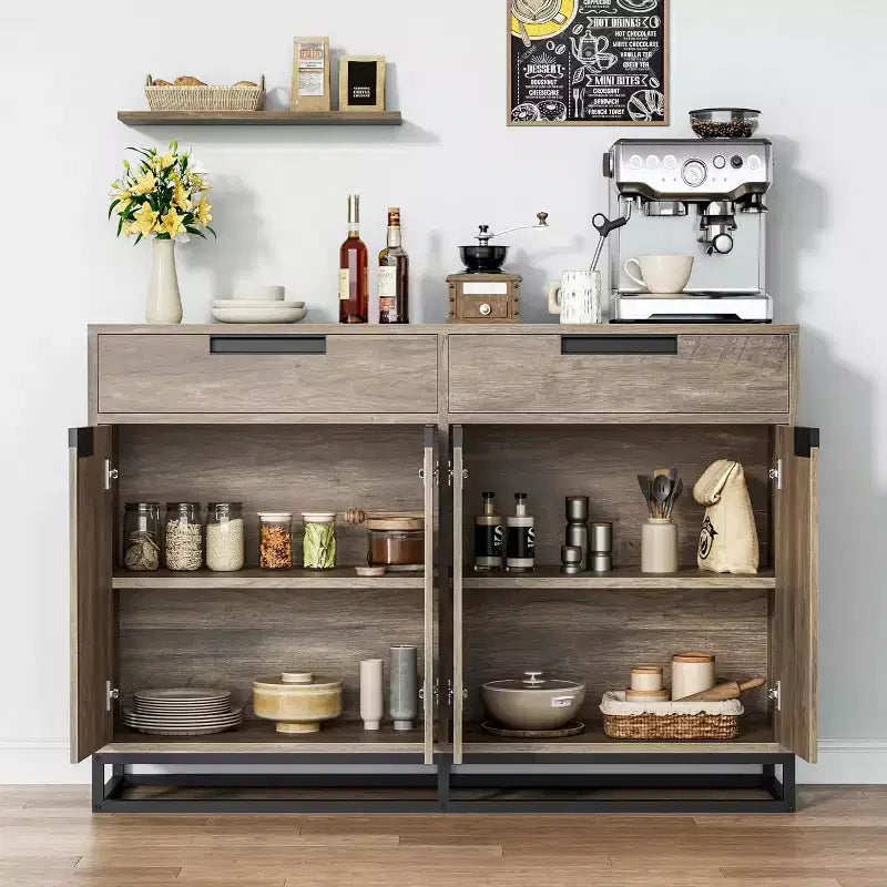 55in Sideboard Buffet Cabinet,Large Accent Modern Storage Cabinet with Metal Frame Base 2 Drawers and 4 Doors,Coffee Bar Table for Kitchen,Dining Room