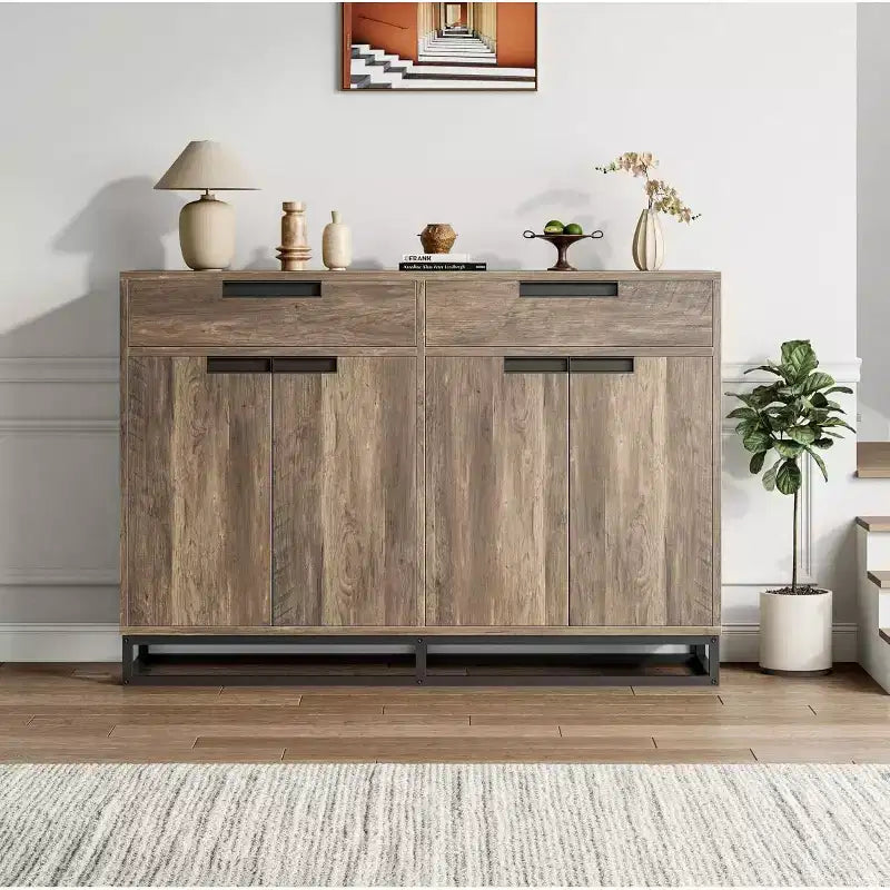 55in Sideboard Buffet Cabinet,Large Accent Modern Storage Cabinet with Metal Frame Base 2 Drawers and 4 Doors,Coffee Bar Table for Kitchen,Dining Room