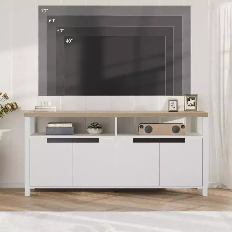 Mobile TV rustico per TV da 70 pollici, mobile da intrattenimento lungo 160 cm con contenitore e ripiano aperto, porta TV grande, moderno tavolo console multimediale alto