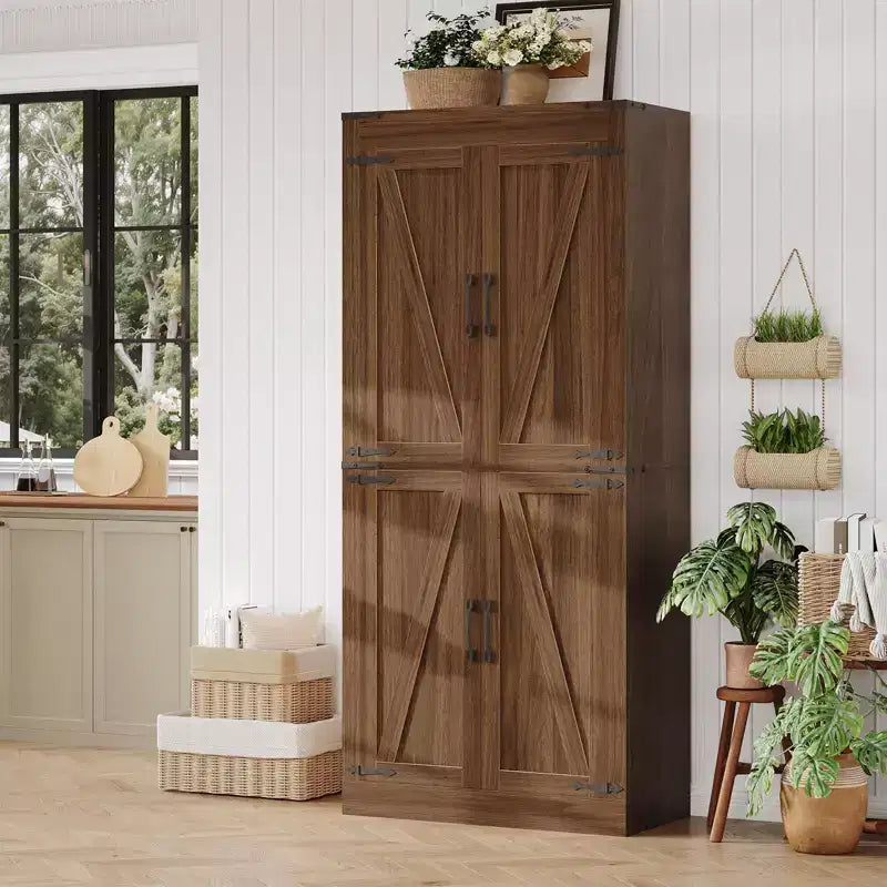 Dispensa da Cucina Alta 71", Mobile Contenitore Indipendente con Ripiani Regolabili, Armadietto in Legno per Bar da Caffè per Soggiorno Cucina