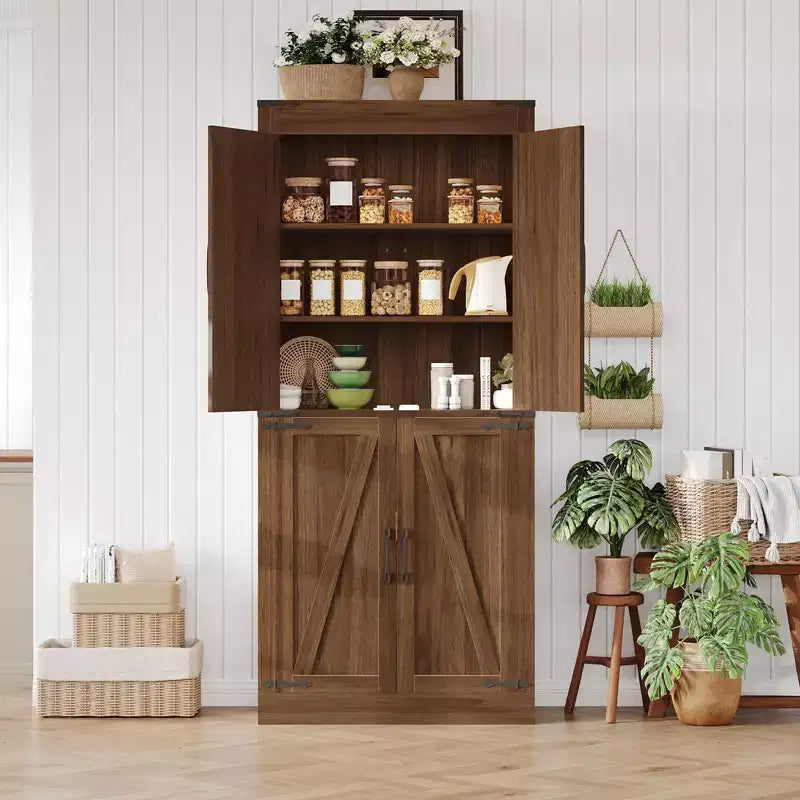 Dispensa da Cucina Alta 71", Mobile Contenitore Indipendente con Ripiani Regolabili, Armadietto in Legno per Bar da Caffè per Soggiorno Cucina