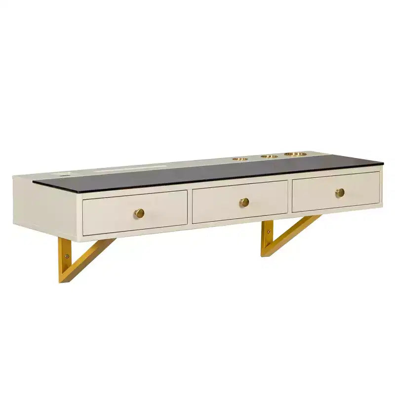 Scrivania multiuso a parete con cassetto, Toeletta per trucco con ripiano in vetro, Toeletta compatta per camera da letto, Parrucchieri