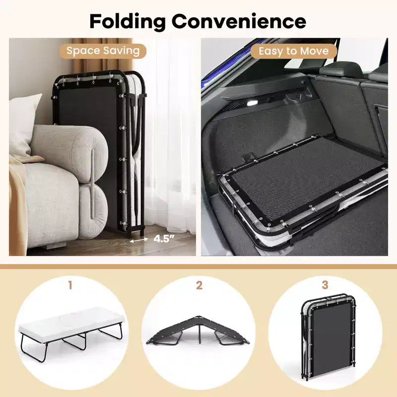 Costway 75 x 31 Folding Bed w/ Memory Foam Breathable Mesh & Heavy-Duty Metal Frame