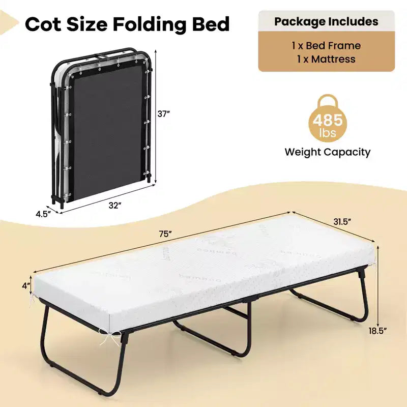 Costway 75 x 31 Folding Bed w/ Memory Foam Breathable Mesh & Heavy-Duty Metal Frame