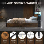 Telaio letto industriale Full/Queen con piattaforma, cassetti contenitore e testiera con luci a LED