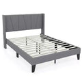 Costway Full Size Upholstered Bed Frame w/ Elastic Pockets Mattress Foundation Gray