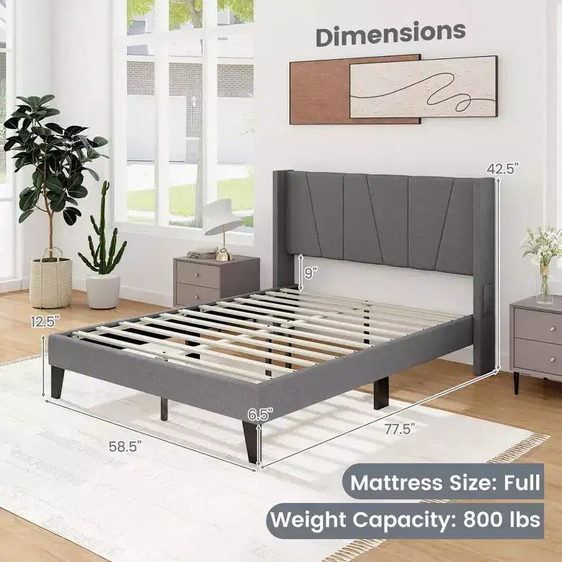 Base letto imbottita full size con tasche elastiche Materasso Foundation grigio