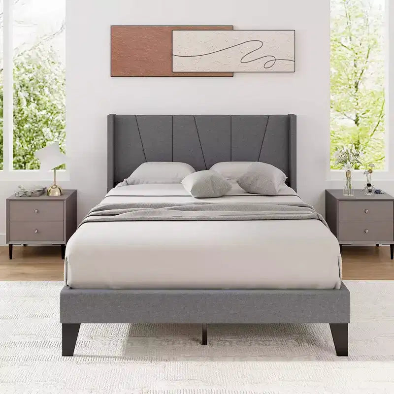 Base letto imbottita full size con tasche elastiche Materasso Foundation grigio