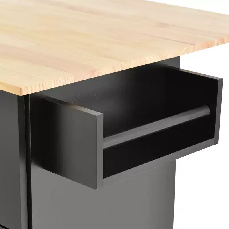 Carrello da Cucina con Piano in Legno e Banco Colazione a Ribalta, Isola da Cucina Mobile su Ruote con Contenitore e Portasciugamani