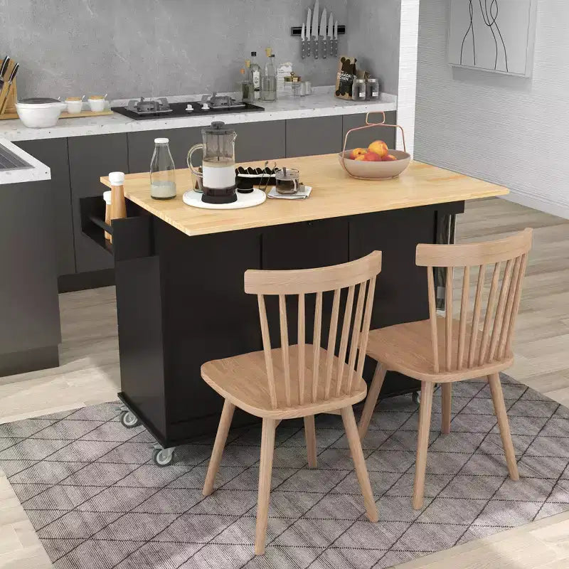 Carrello da Cucina con Piano in Legno e Banco Colazione a Ribalta, Isola da Cucina Mobile su Ruote con Contenitore e Portasciugamani