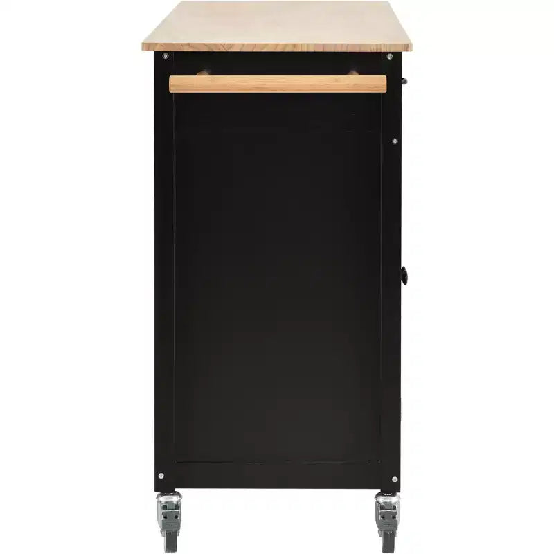 Carrello da Cucina con Ruote con Piano in Legno Massello e Ruote Bloccabili, Larghezza 137,9 cm, Armadietto a 4 Ante e Due Cassetti, Porta Spezie
