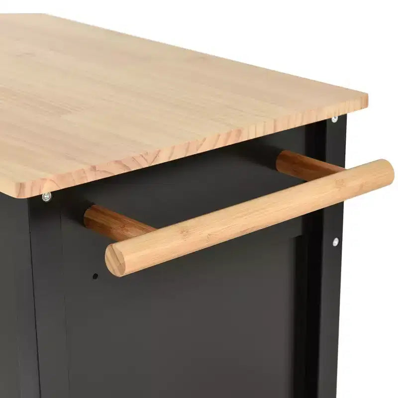 Carrello da Cucina con Ruote con Piano in Legno Massello e Ruote Bloccabili, Larghezza 137,9 cm, Armadietto a 4 Ante e Due Cassetti, Porta Spezie