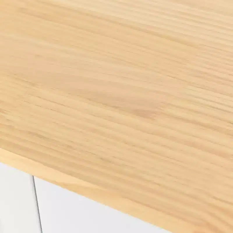 Carrello da Cucina con Ruote con Piano in Legno Massello e Ruote Bloccabili, Larghezza 137,9 cm, Armadietto a 4 Ante e Due Cassetti, Porta Spezie