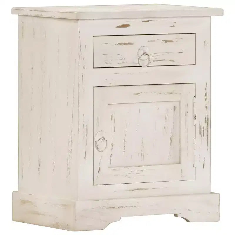 Comodino Bianco 40x30x50 cm Legno Massello di Mango