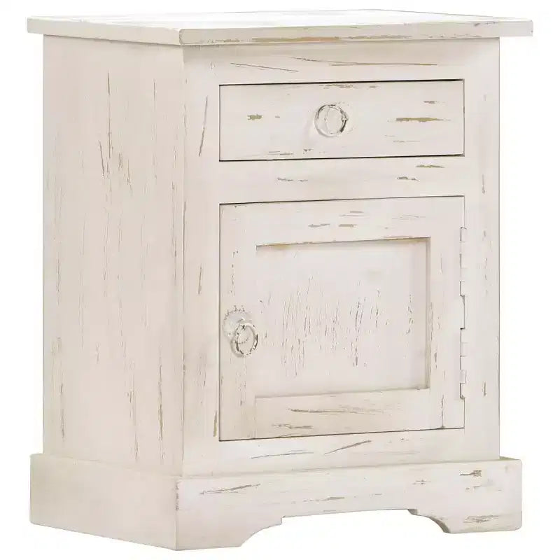 Comodino Bianco 40x30x50 cm Legno Massello di Mango