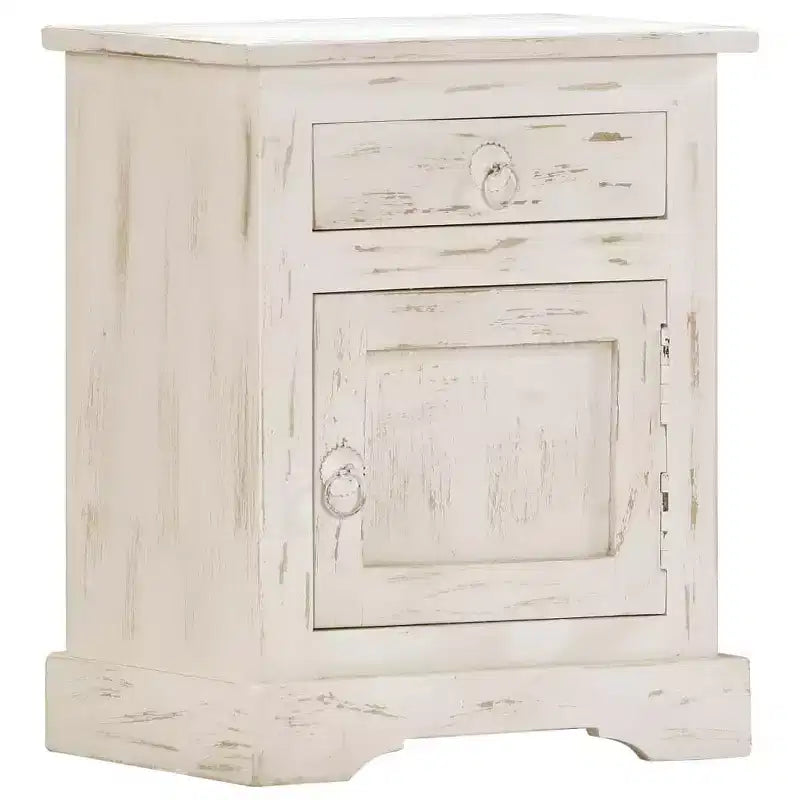 Comodino Bianco 40x30x50 cm Legno Massello di Mango