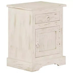Comodino Bianco 40x30x50 cm Legno Massello di Mango