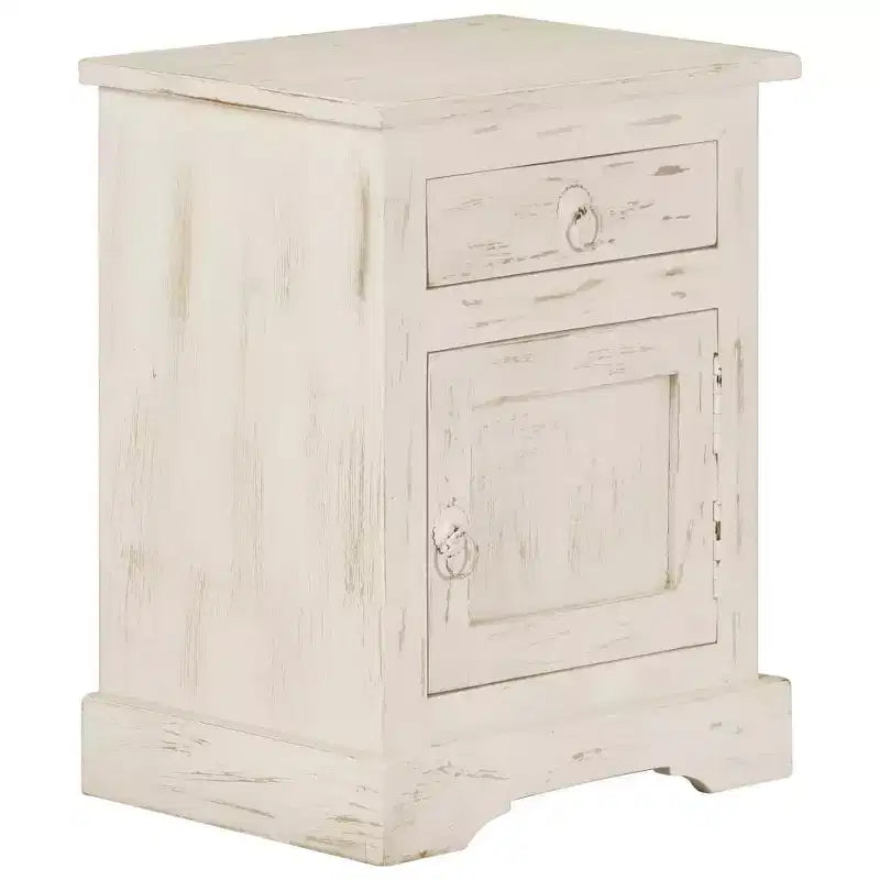 Comodino Bianco 40x30x50 cm Legno Massello di Mango