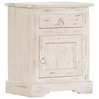 Comodino Bianco 40x30x50 cm Legno Massello di Mango