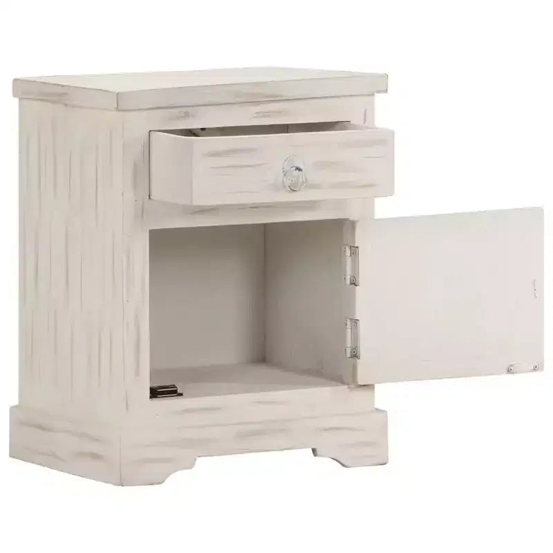 Comodino Bianco 40x30x50 cm Legno Massello di Mango