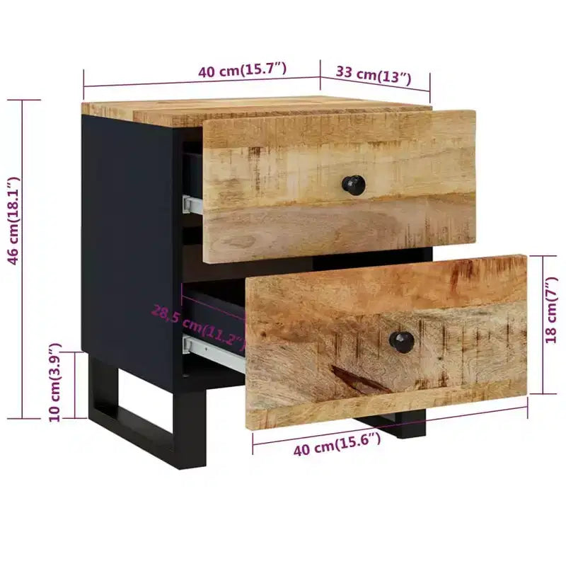 Comodino Comodino medio in legno massello di mango nero