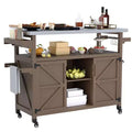 Outdoor Grill Cart with Storage Cabinet, Kitchen Island, Grill Cart Table with Stainless Steel Table Top, Spice Rack, Towel Rack & Lockable Wheels
