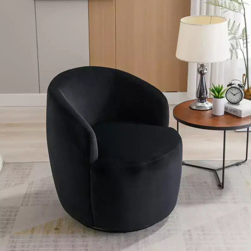 Velvet Fabric Swivel Accent Armchair Barrel Chair With Black Powder Coating Metal Ring Black