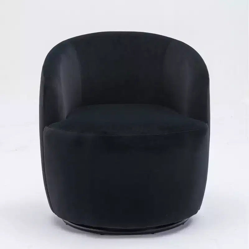 Velvet Fabric Swivel Accent Armchair Barrel Chair With Black Powder Coating Metal Ring Black
