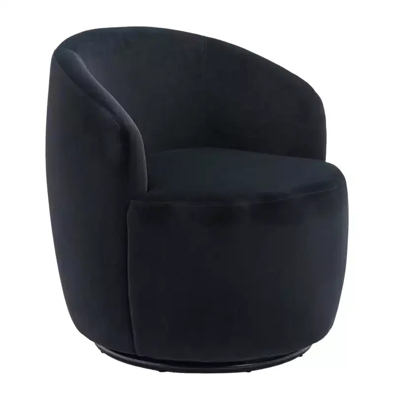 Velvet Fabric Swivel Accent Armchair Barrel Chair With Black Powder Coating Metal Ring Black