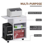 Carrello per stampante mobile, carrello portadocumenti con ruote, ripiano regolabile, cassetto e supporto per CPU