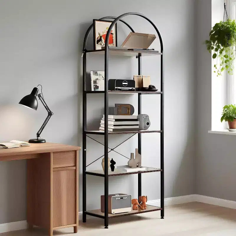 Libreria a 5 Ripiani, Scaffale Espositivo Ad Arco, Scaffale Alto per CD/Libri, Scaffale Moderno di Grandi Dimensioni in Legno per Camera da Letto, Soggiorno, Ufficio
