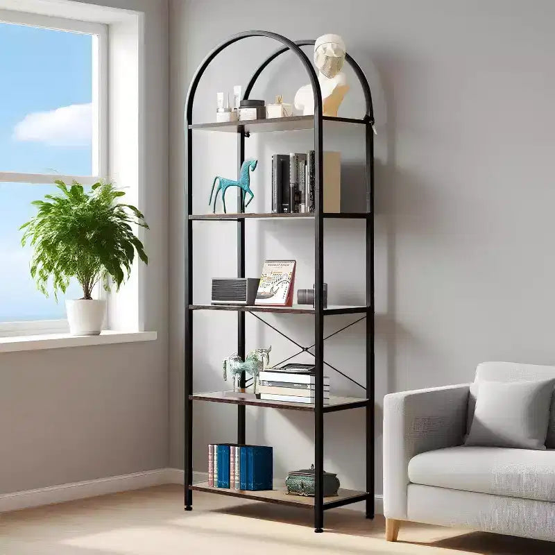 Libreria a 5 Ripiani, Scaffale Espositivo Ad Arco, Scaffale Alto per CD/Libri, Scaffale Moderno di Grandi Dimensioni in Legno per Camera da Letto, Soggiorno, Ufficio