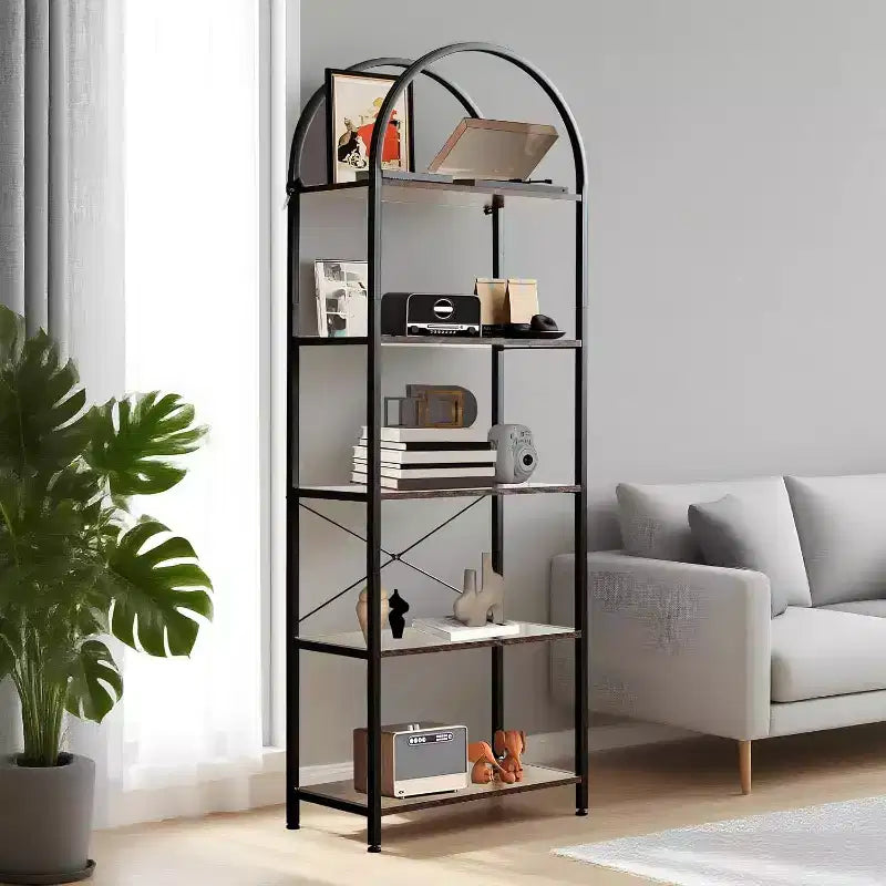 Libreria a 5 Ripiani, Scaffale Espositivo Ad Arco, Scaffale Alto per CD/Libri, Scaffale Moderno di Grandi Dimensioni in Legno per Camera da Letto, Soggiorno, Ufficio