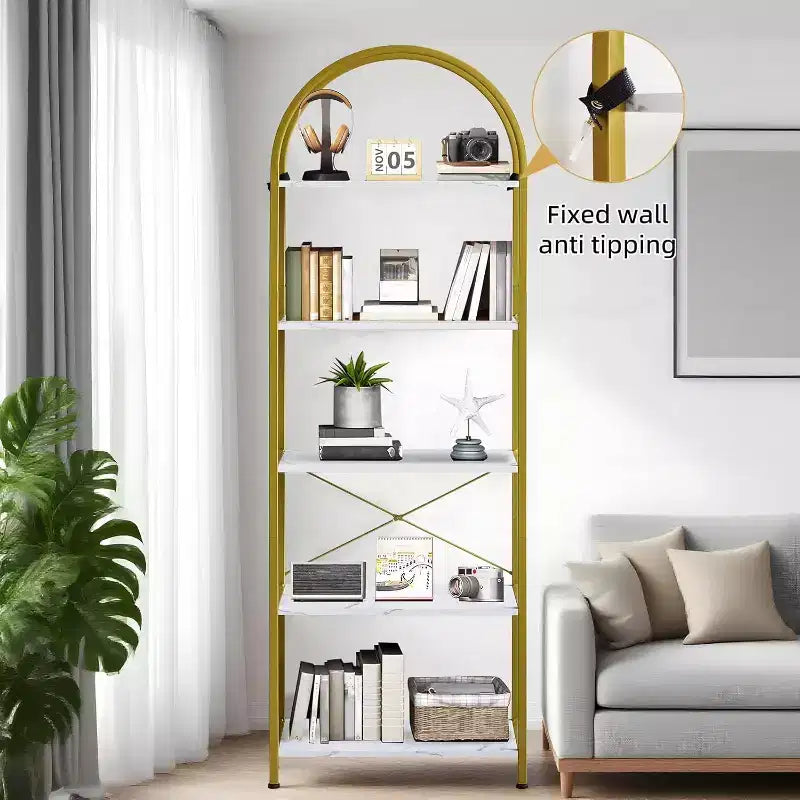 Libreria a 5 Ripiani, Scaffale Espositivo Ad Arco, Scaffale Alto per CD/Libri, Scaffale Moderno di Grandi Dimensioni in Legno per Camera da Letto, Soggiorno, Ufficio