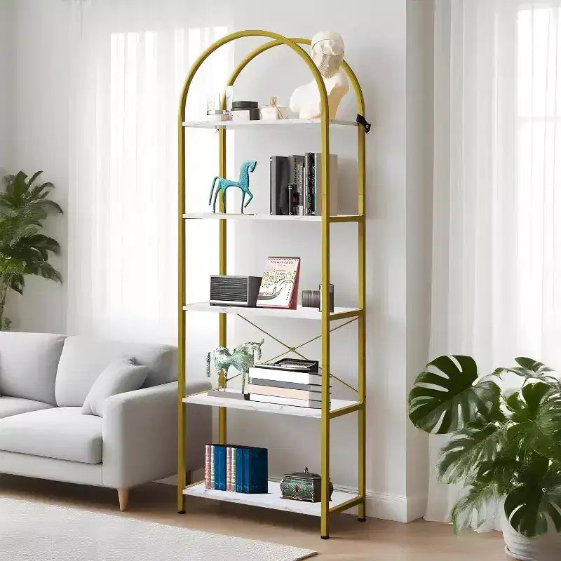 Libreria a 5 Ripiani, Scaffale Espositivo Ad Arco, Scaffale Alto per CD/Libri, Scaffale Moderno di Grandi Dimensioni in Legno per Camera da Letto, Soggiorno, Ufficio