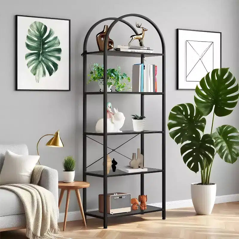 Libreria a 5 Ripiani, Scaffale Espositivo Ad Arco, Scaffale Alto per CD/Libri, Scaffale Moderno di Grandi Dimensioni in Legno per Camera da Letto, Soggiorno, Ufficio