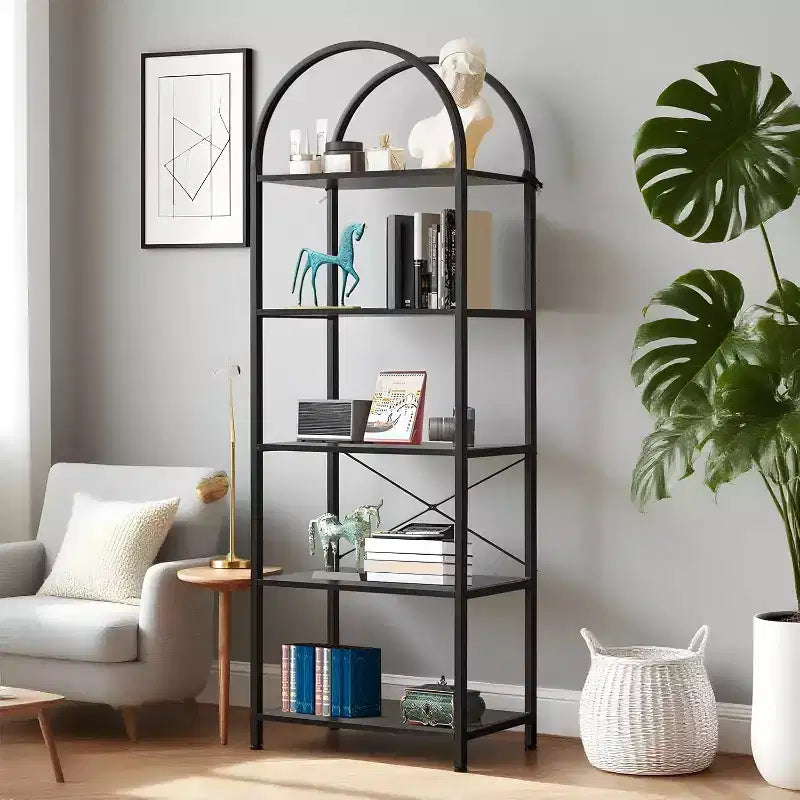 Libreria a 5 Ripiani, Scaffale Espositivo Ad Arco, Scaffale Alto per CD/Libri, Scaffale Moderno di Grandi Dimensioni in Legno per Camera da Letto, Soggiorno, Ufficio