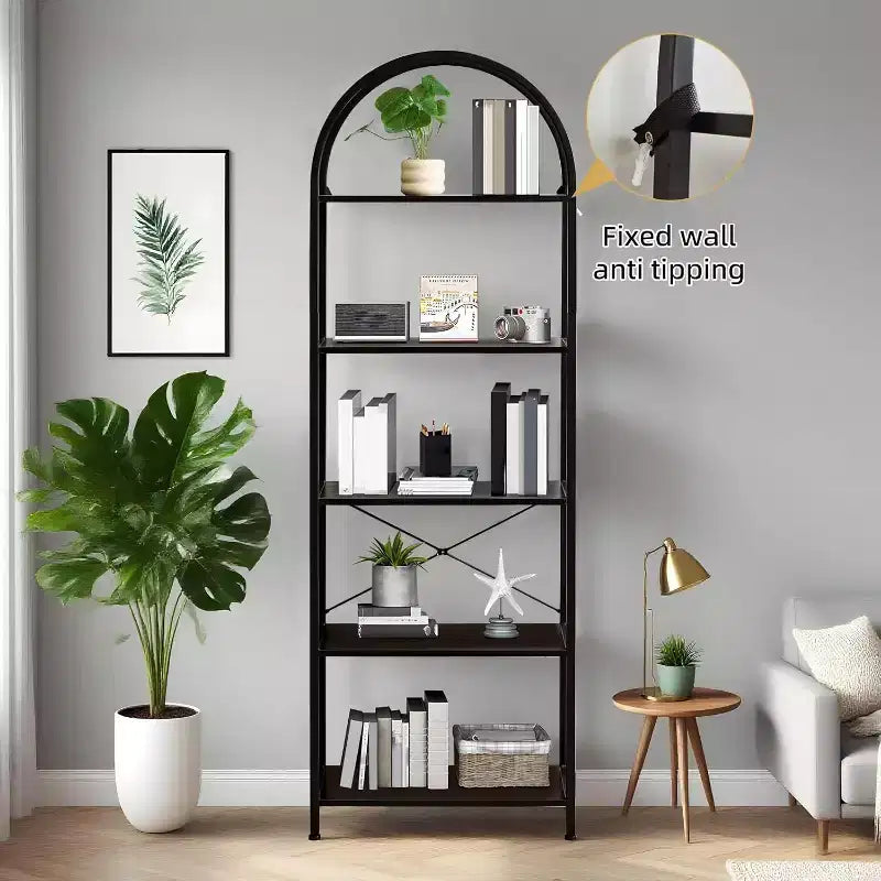 Libreria a 5 Ripiani, Scaffale Espositivo Ad Arco, Scaffale Alto per CD/Libri, Scaffale Moderno di Grandi Dimensioni in Legno per Camera da Letto, Soggiorno, Ufficio