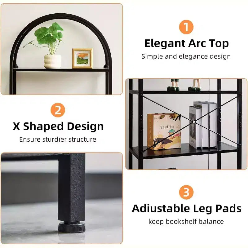 Libreria a 5 Ripiani, Scaffale Espositivo Ad Arco, Scaffale Alto per CD/Libri, Scaffale Moderno di Grandi Dimensioni in Legno per Camera da Letto, Soggiorno, Ufficio