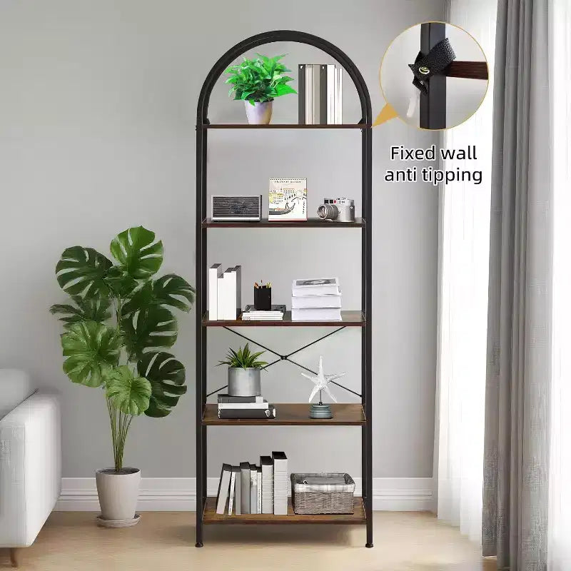 Libreria a 5 Ripiani, Scaffale Espositivo Ad Arco, Scaffale Alto per CD/Libri, Scaffale Moderno di Grandi Dimensioni in Legno per Camera da Letto, Soggiorno, Ufficio