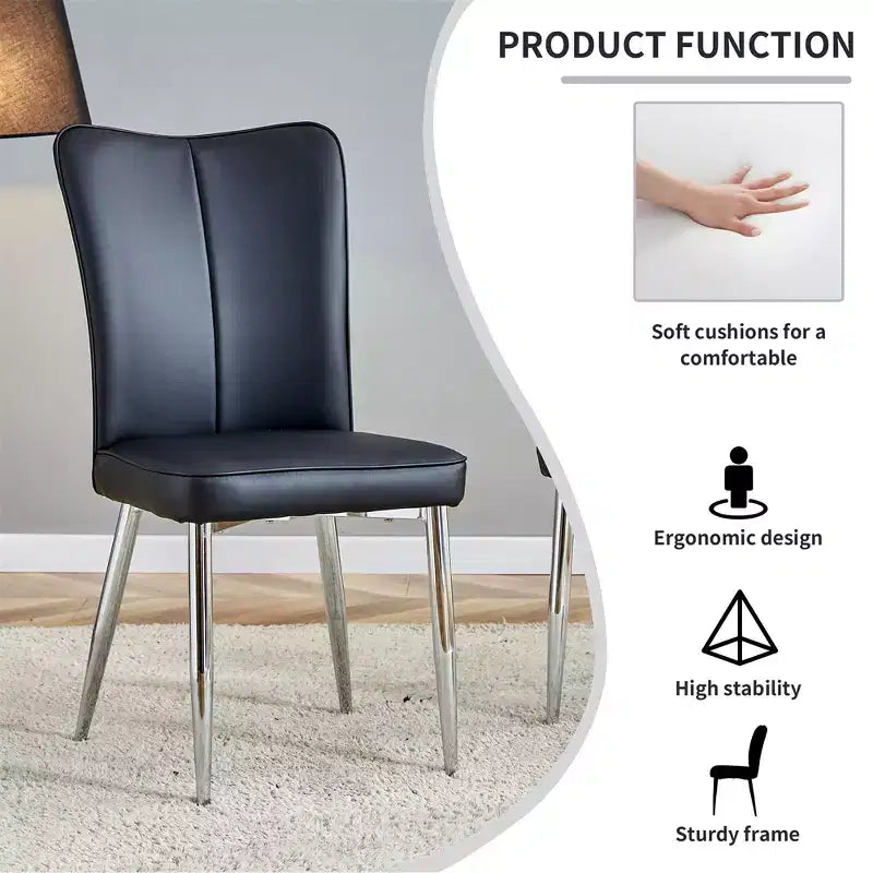 Sedie da pranzo, sedie da pranzo imbottite moderne minimaliste con schienale e gambe in metallo, nere